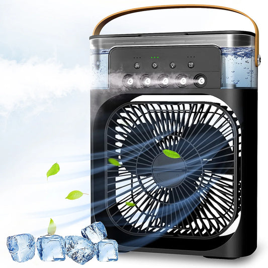 Portable Air Conditioner Fan,  3-IN-1 Personal Air Cooler, 3 Speeds, 7-Color Night Light, USB Powered Cooling Fan, Mini Evaporative Air Cooler for Room Desk Car, Black